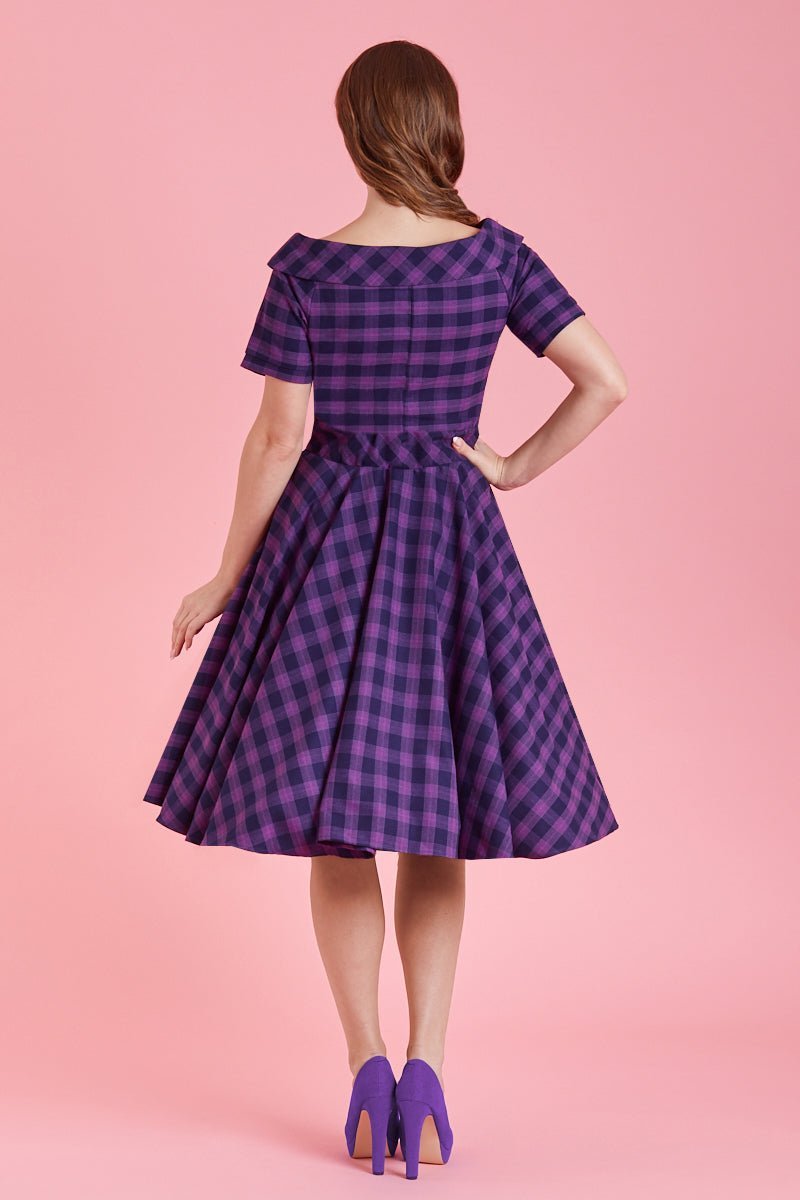 Darlene Retro Purple Tartan Circle Dress