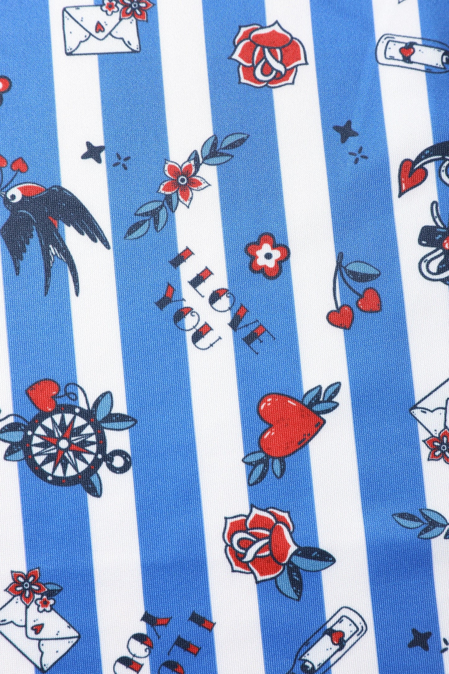 Amanda Blue Striped Rockabilly Swallow Swing Dress
