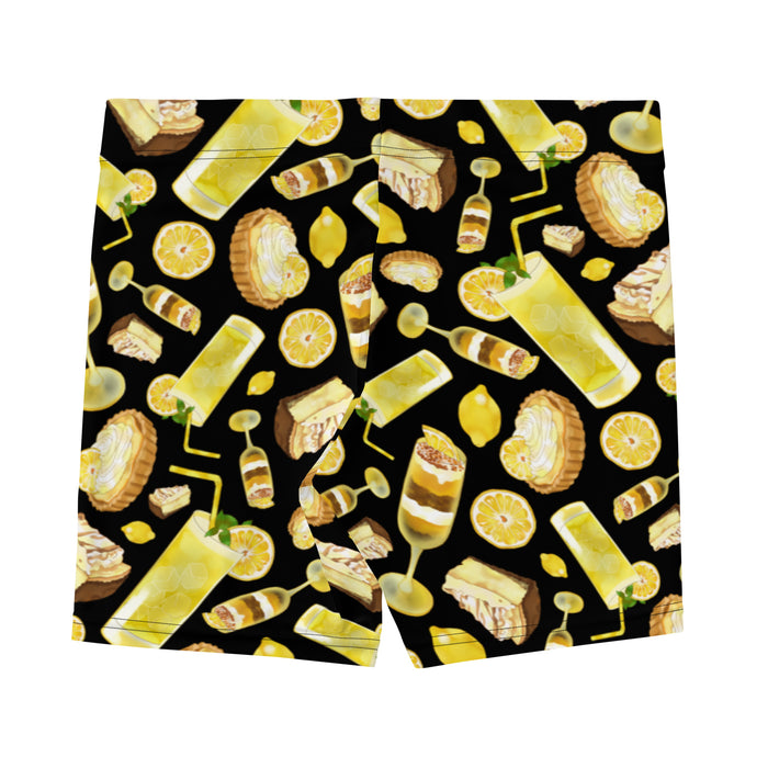 Lemon kawaii shorts in yellow with glossy whole lemons and citrus tarts