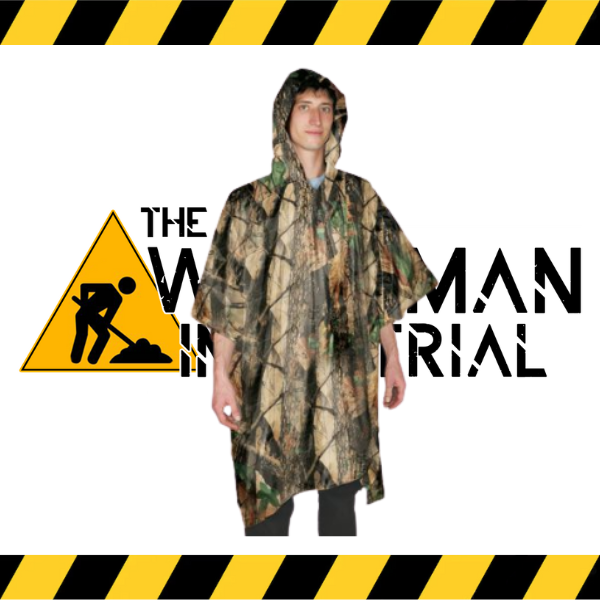 Stormfront waterproof rain poncho shown in camo.