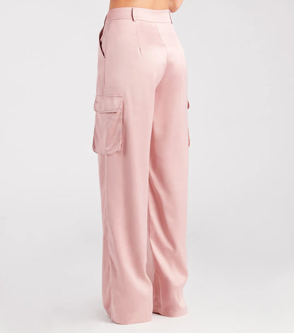 Dress Me Up Satin Straight-Leg Cargo Pants