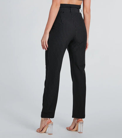 Chic 'Fit Pinstripe Paperbag Dress Pants