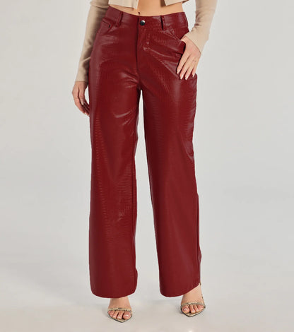 Chic Babe Faux Leather Croc-Embossed Wide-Leg Pants