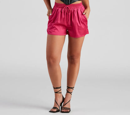 Stylishly Sleek High Waist Satin Shorts