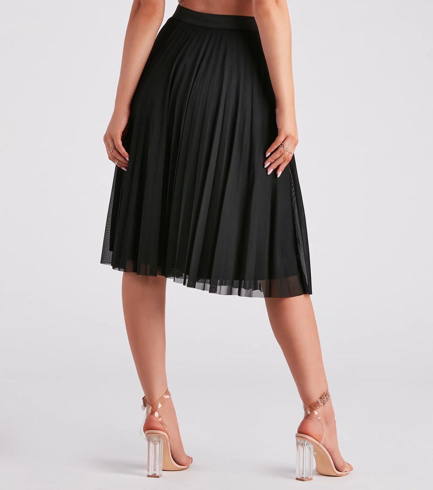 Total Charm Pleated Mesh Midi Skirt