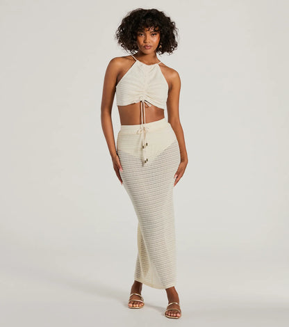 Sunny Chic High Slit Crochet Maxi Skirt