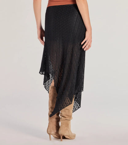 Boho Style Sheer Lace Asymmetric Midi Skirt