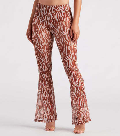 Quick Instinct Zebra Print Mesh Flare Pants