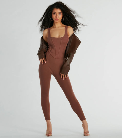 Chill Vibes Ribbed Knit Corset Catsuit