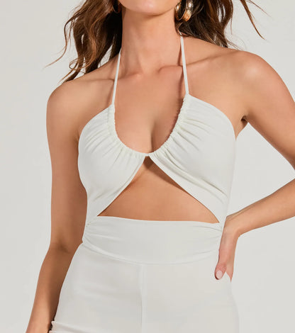 Sultry Style Halter Cutout Wide-Leg Jumpsuit