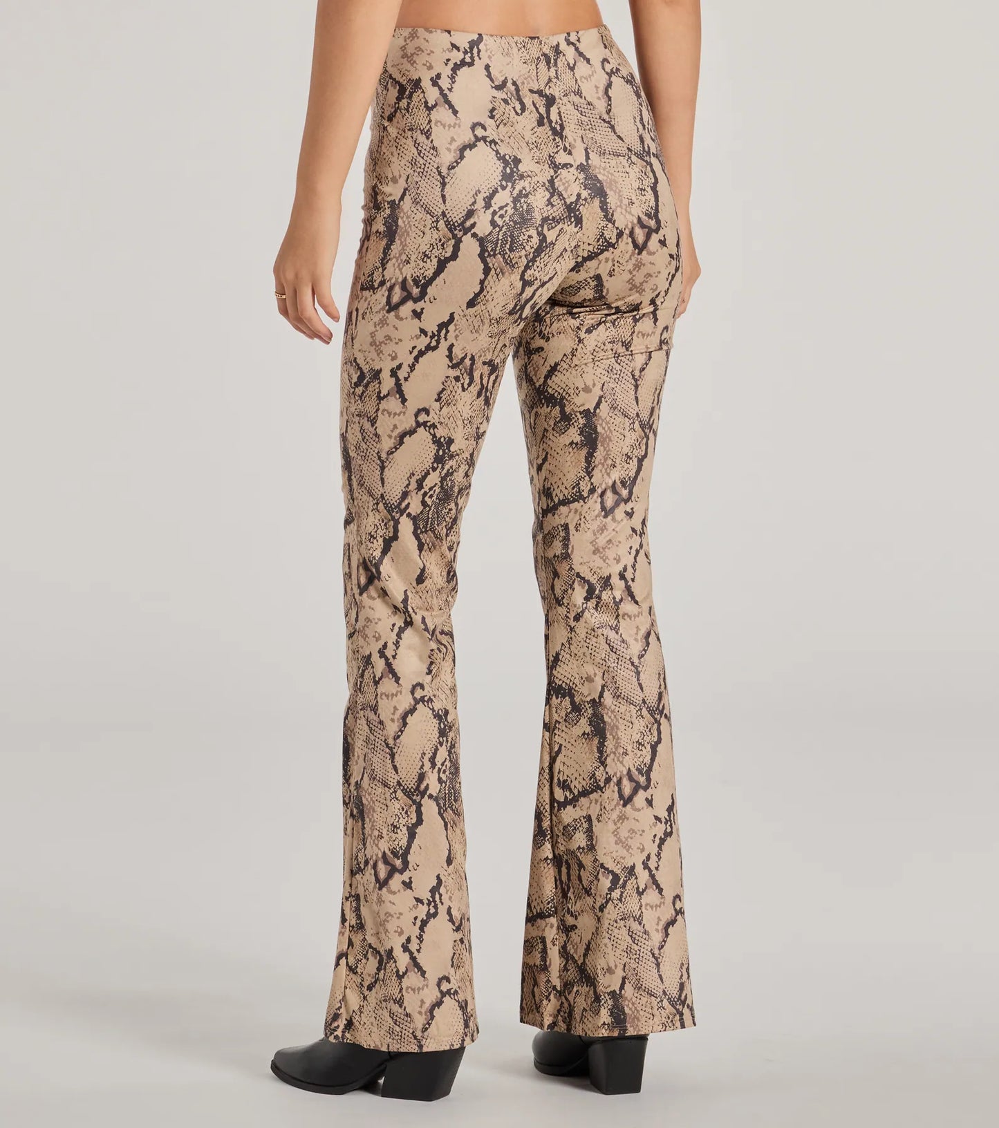 Slither In Style High Rise Snake Print Flare Pants
