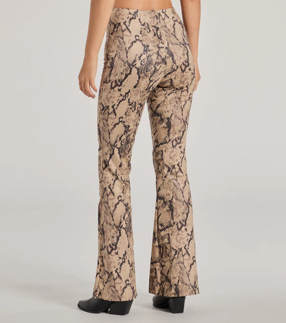 Slither In Style High Rise Snake Print Flare Pants
