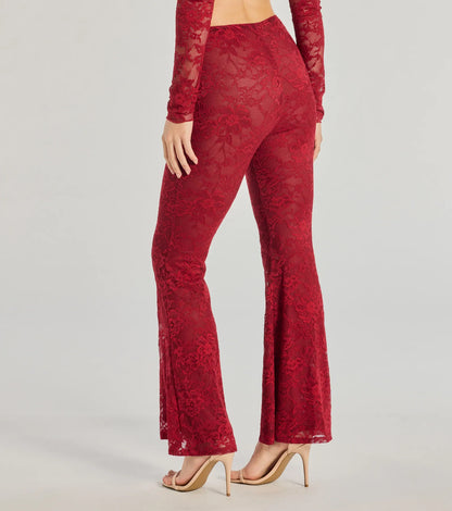 Delicate Flair Floral Lace Flared Pants