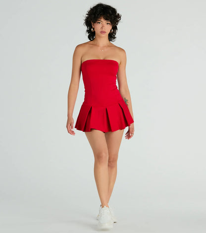 All The Likes Strapless Pleated Ponte Romper