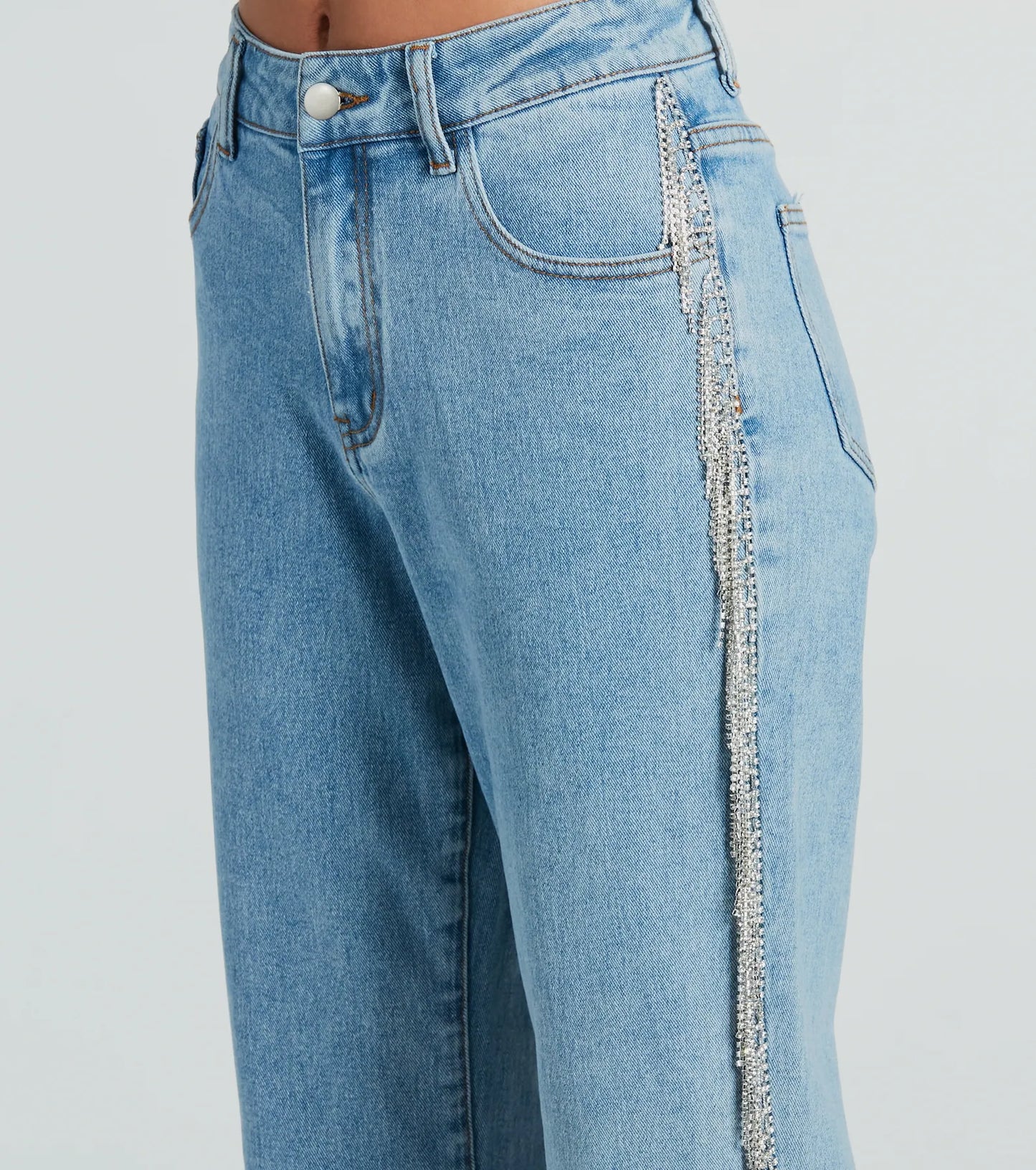 She Glistens High-Rise Rhinestone Denim Jeans