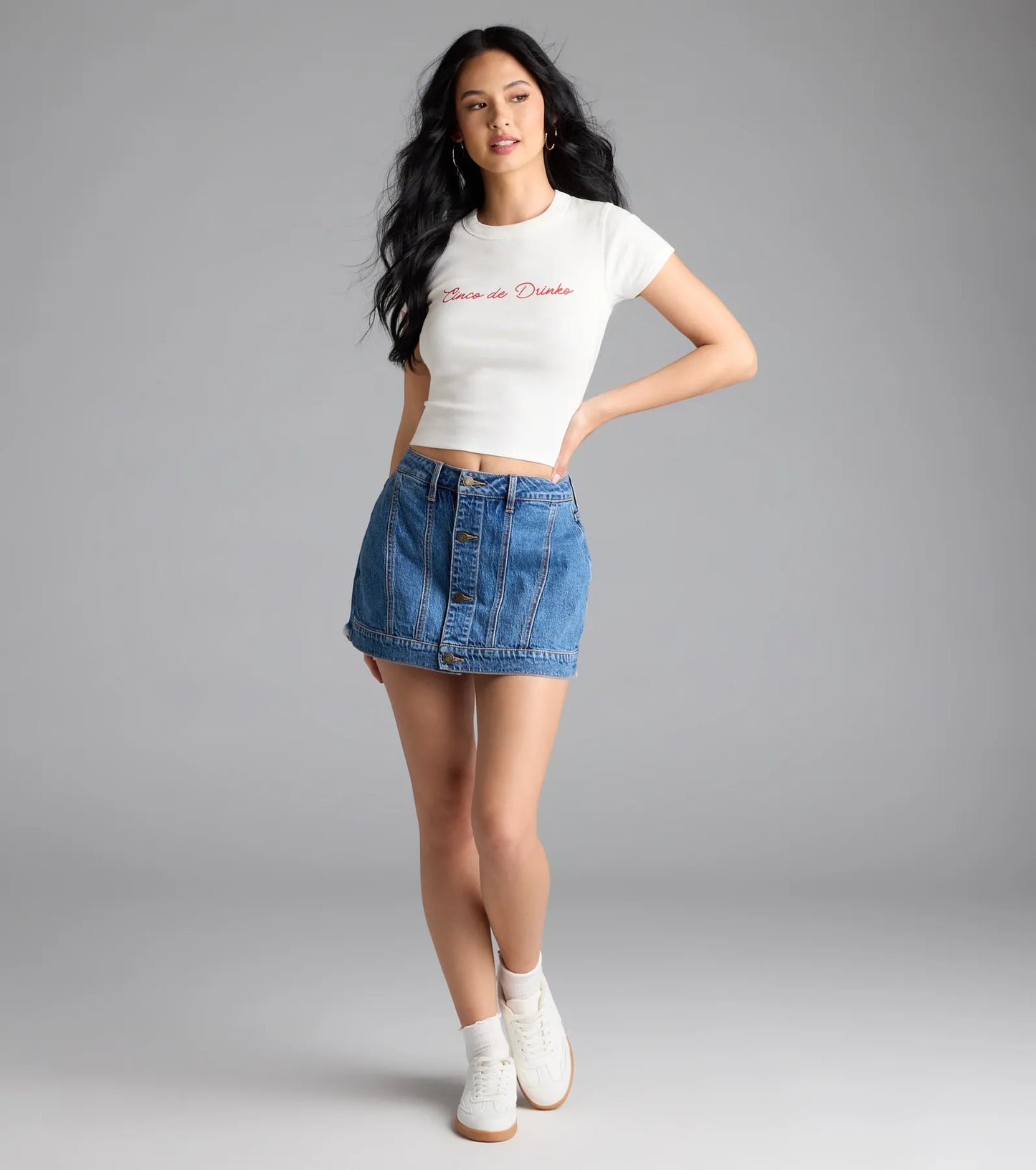 Timeless Staple Mid-Rise Button Denim Skort