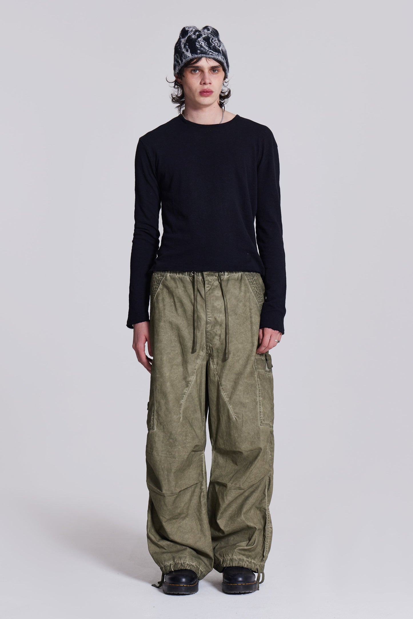 Khaki Oil Wash Parachute Pants