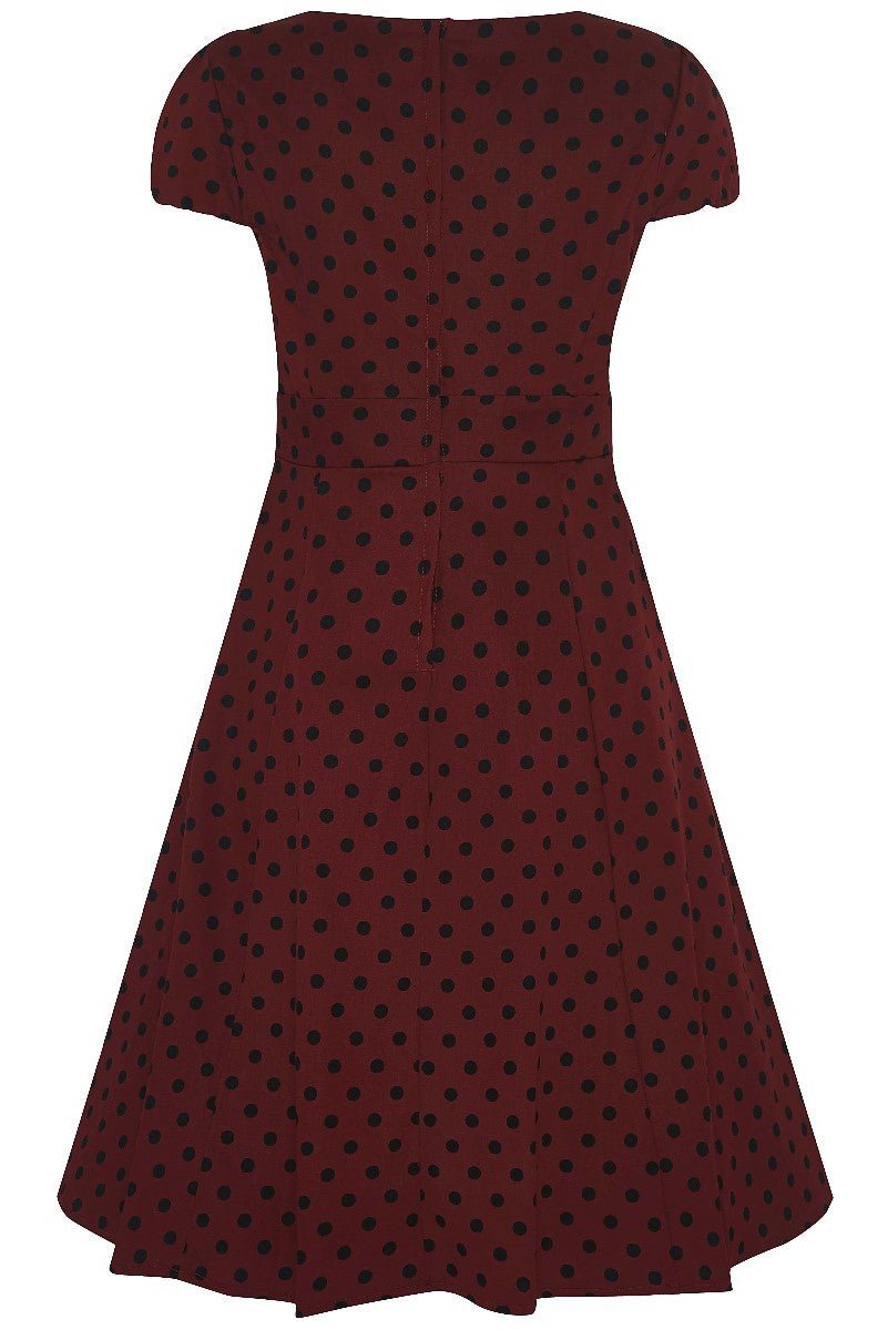 Claudia Flirty Fifties Polka Dot Dress in Burgundy-Black