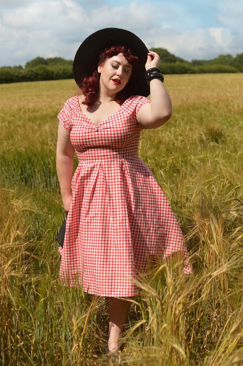 Lily Off Shoulder Red Gingham Swing Dress