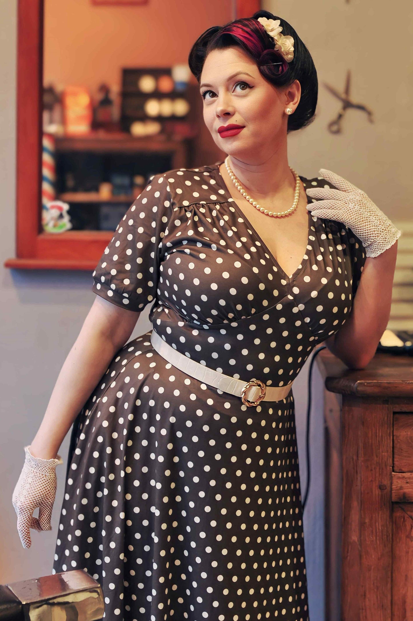 Julia 50s Style Brown Polka Dot Day Dress