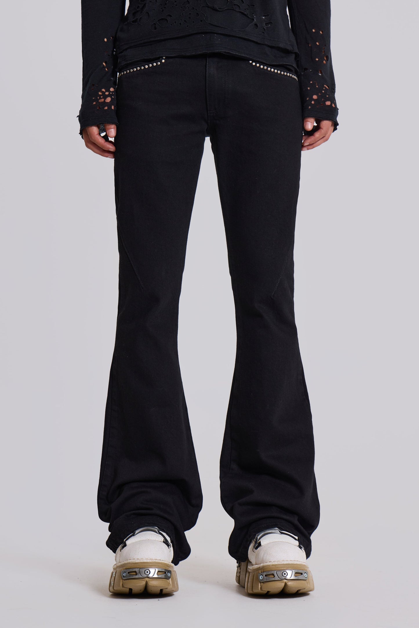 Jet Black Studded Drift Bootcut Jeans