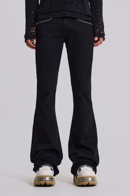 Jet Black Studded Drift Bootcut Jeans