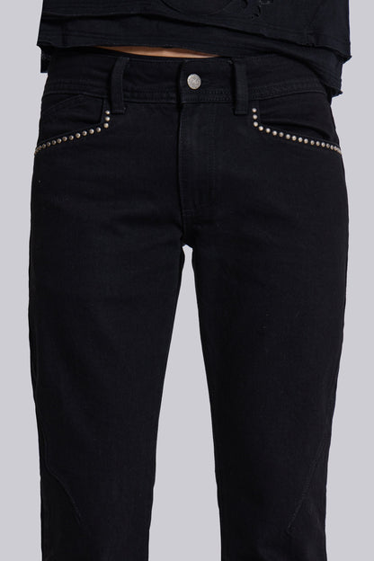 Jet Black Studded Drift Bootcut Jeans