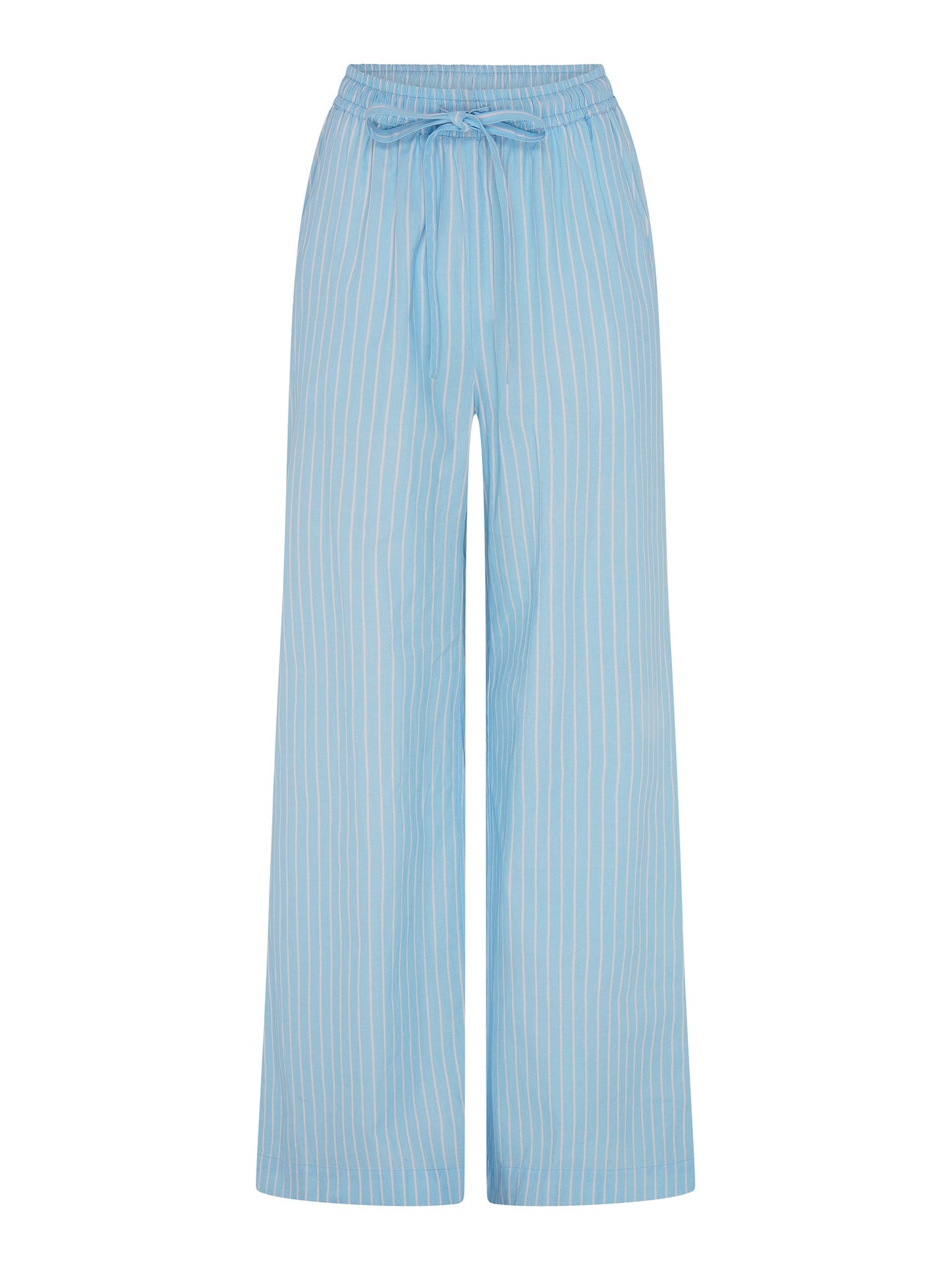 Ramela Elasticated Waist Trouser in Cream and Blue Stripe