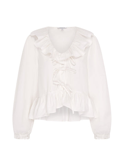 Selena Frill Blouse in White