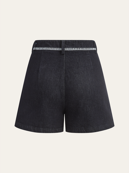 Contrast Trim Denim Shorts
