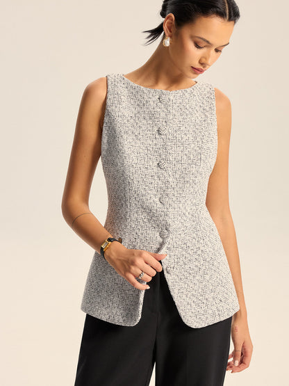 Textured Tweed Wide-Leg Pants