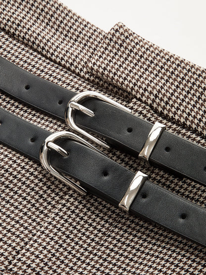 Houndstooth Mini Skirt with Double Belt