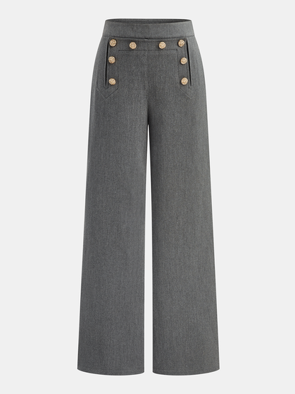 Metal Detail Wide-Leg Pants