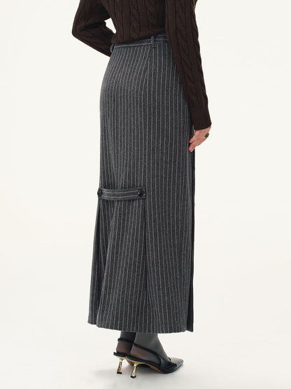 Asymmetric Button Striped Maxi Skirt