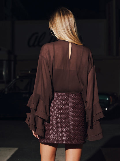 Faux Leather Woven Mini Skirt