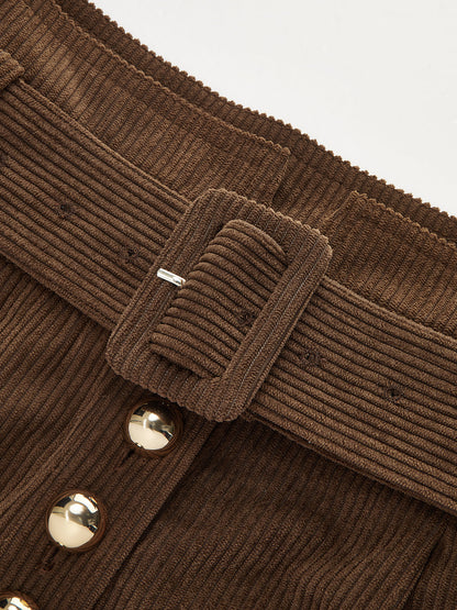 Belted Corduroy Wide-Leg Pants