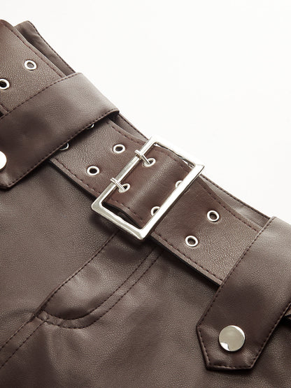 Belted Faux Leather Mini Skirt