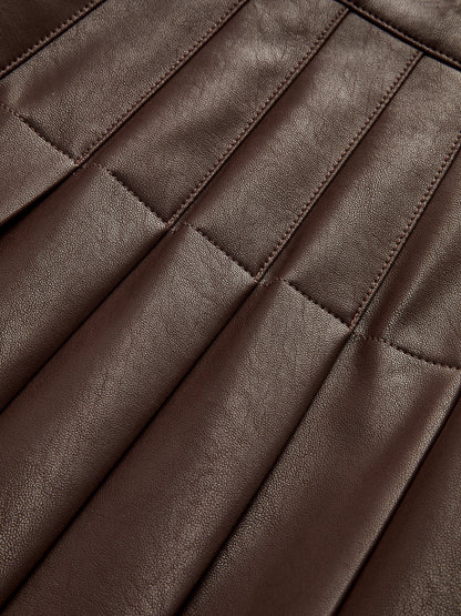 Double Buckle Detail Faux Leather Midi Skirt