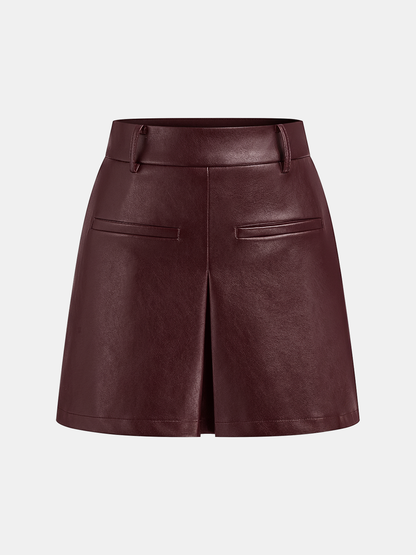Faux Leather Slit Mini Skirt