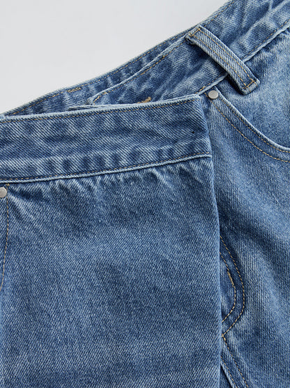 Asymmetric Mid-Waist Wide-Leg Jeans