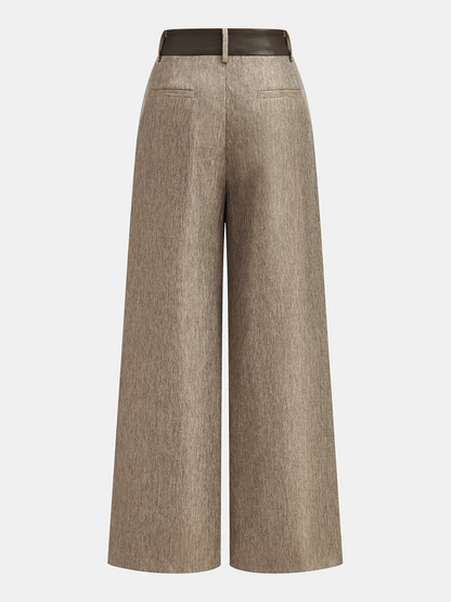 Faux Leather Panel Wide-Leg Pants