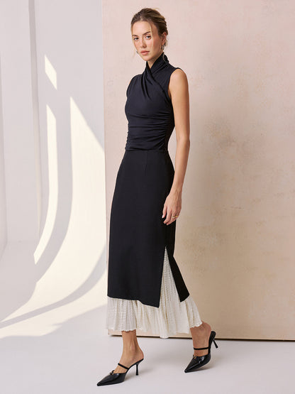 Color Block Ruffle Hem Maxi Skirt