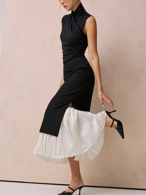 Color Block Ruffle Hem Maxi Skirt