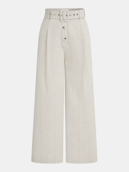 Cotton Linen Knotted Shirt & Belted Pants Set