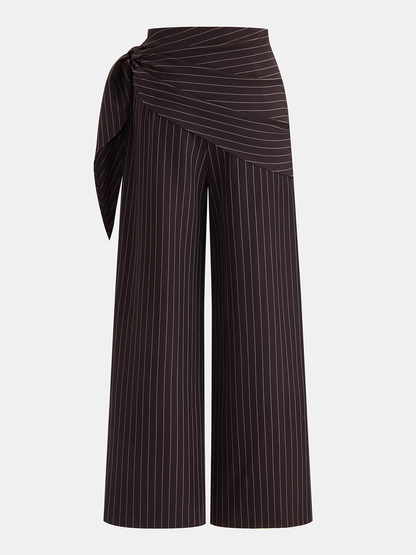 Wrap Tie-Waist Pinstripe Wide-Leg Pants