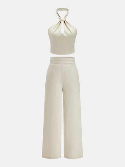 Metal Ring Halter Crop Top & Pants Set