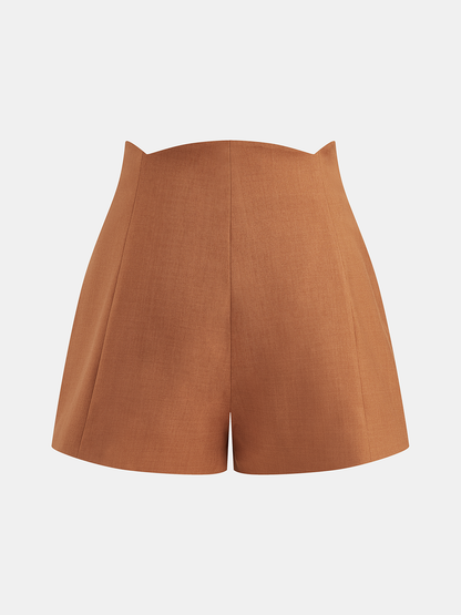 Mid-Waist Metal Detail Tailored Shorts