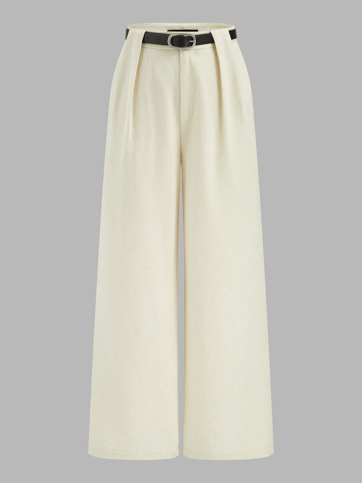 Belted Pleated Linen Blend Wide Leg Pants