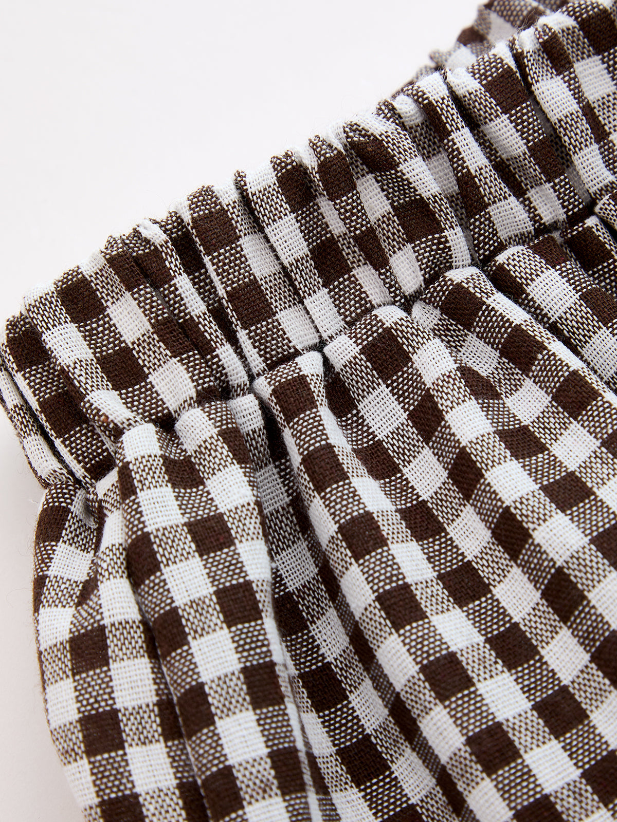 Drawstring Plaid Loose Balloon Pants