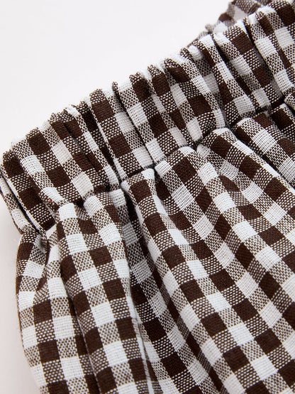 Drawstring Plaid Loose Balloon Pants